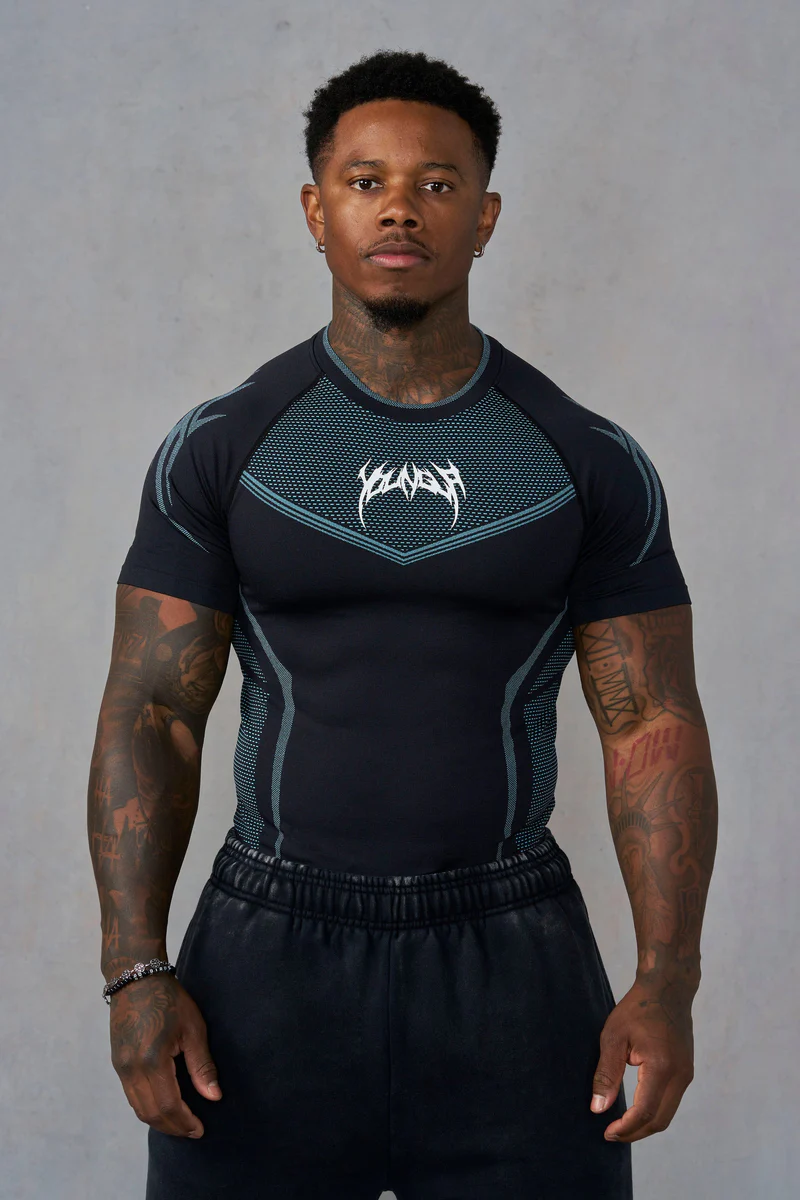 Warrior X Compression Tees-Black/Blue