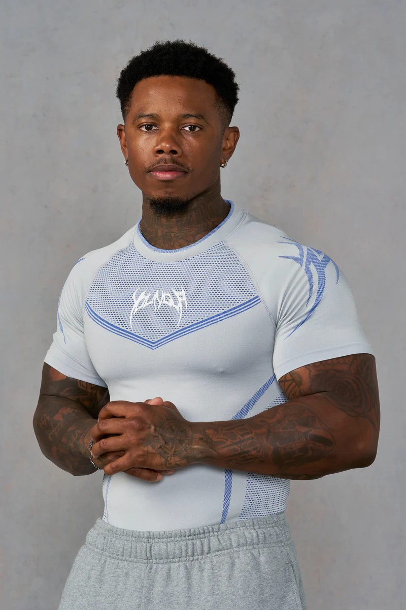 Warrior X Compression Tees-Grey/Blue
