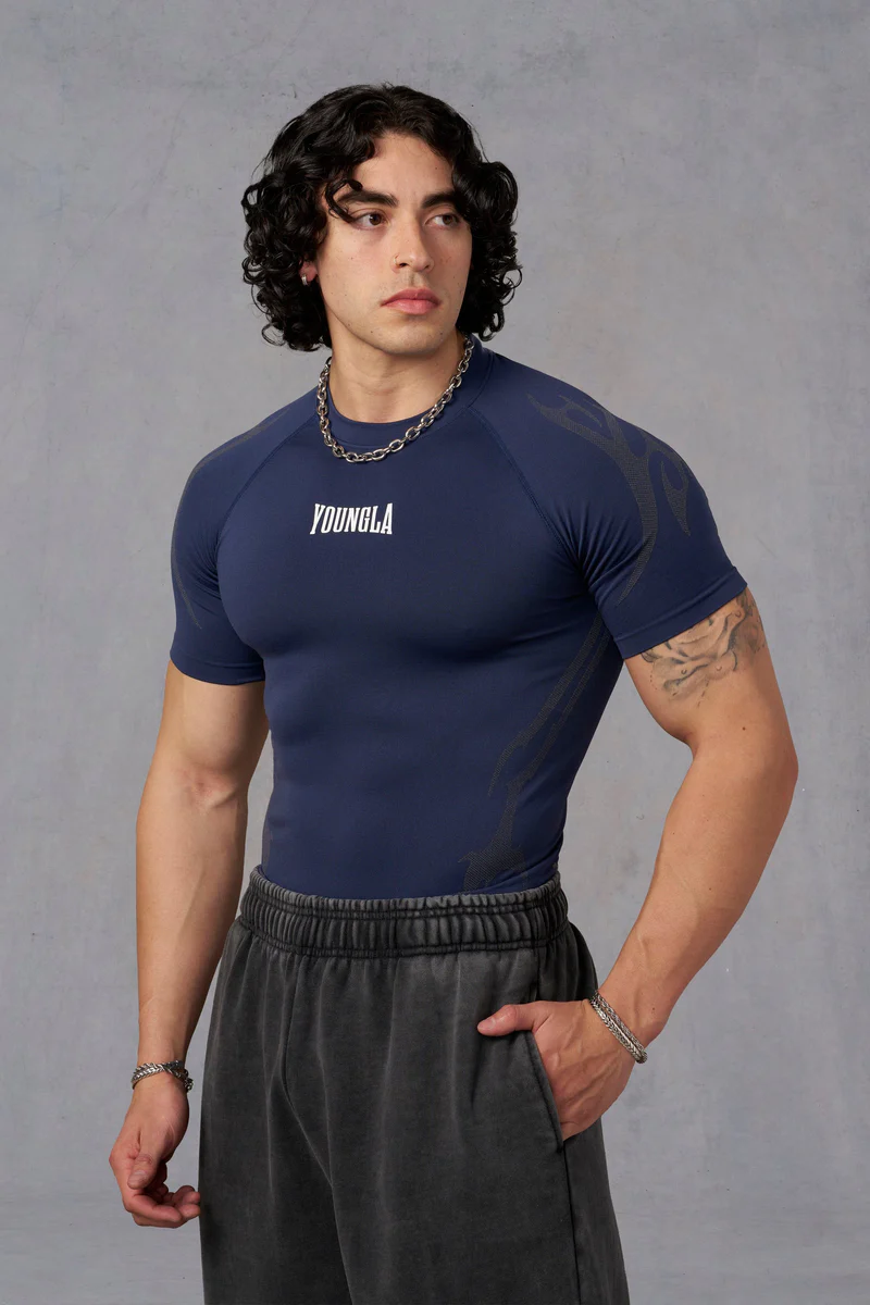Gothic Compression Tees-Navy